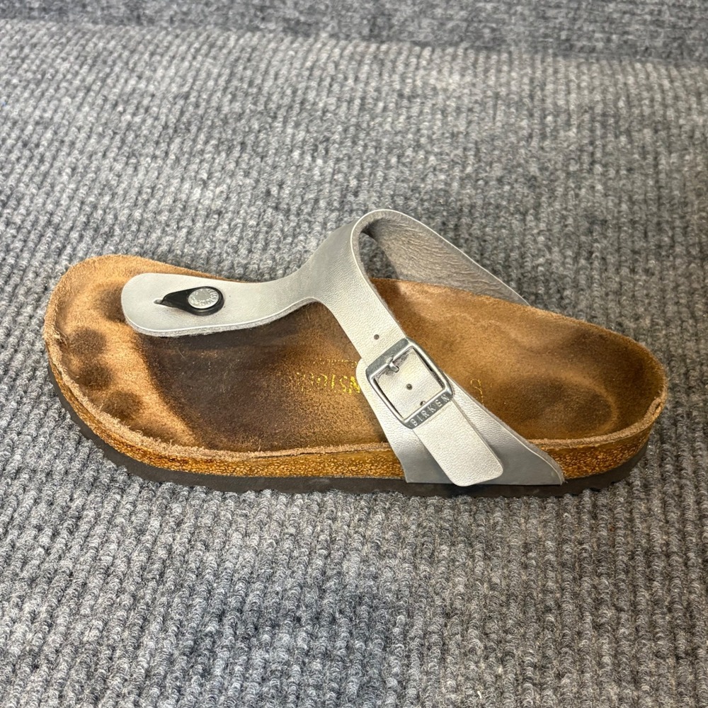 Birkenstock Gizeh Silver Metallic Birko Flor Thong Sandals Womens EU 38 US 7 7.5 - Picture 5 of 7